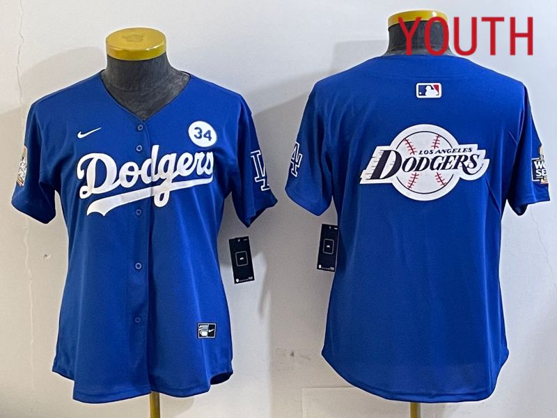 Youth Los Angeles Dodgers blank 2024 World series patch blue jersey 202411246